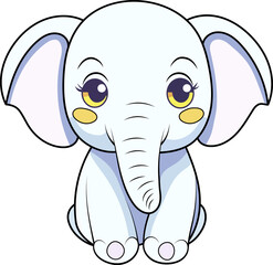 Cute blue baby elephant in cartoon style. Figure of an isolate baby elephant on a white background