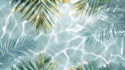 Sunlight reflections and water ripples on a transparent background with palm leaf shadows for product placement
