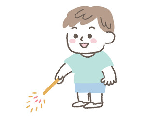 花火をしている男の子のイラスト