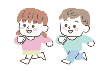 走っている男の子と女の子のイラストセット