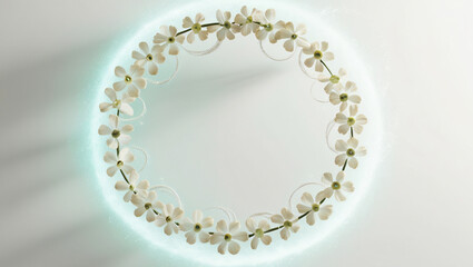 circle flower wreath white background space leg text. celebration, special dates, anniversary