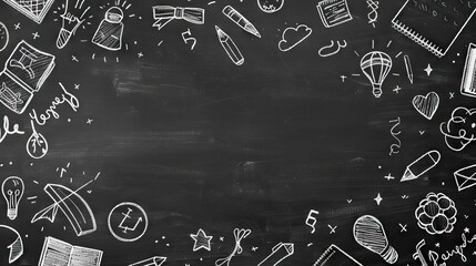 Creative educational sketch on blackboard background with copy space. Education and knowledge concept. AI generated illustration