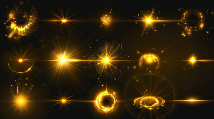 yellow gold light. flair light  star abstract light background