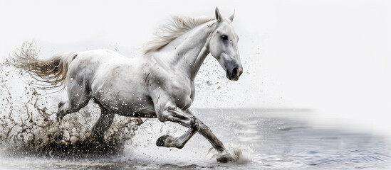 Fototapeta premium horse pony water animal.arab farm.white horse running