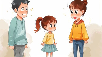 Cartoon-style image of a young girl in yellow looking up at a taller boy in green, with faces obscured