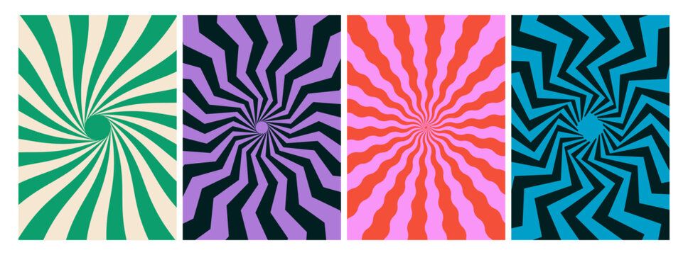 Radial Psychedelic Swirl Pattern. Sun Burst Background. Abstract Retro Line Patterns.