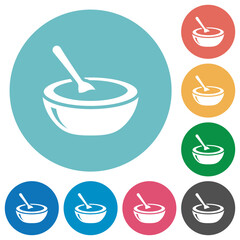 Glossy bowl of soup with spoon flat round icons