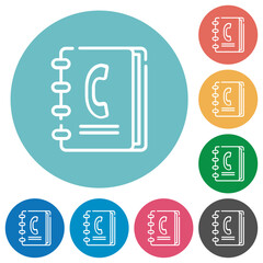 Phone book outline flat round icons