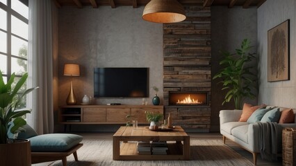 Obraz premium Cozy living room with a Scandinavian accent