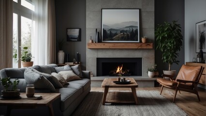 Fototapeta premium Cozy living room with a Scandinavian accent