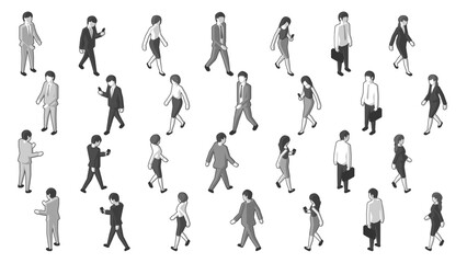 俯瞰から見たビジネスパーソンの立体ベクターイラスト