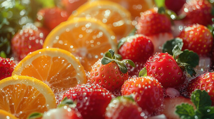 Fresh Strawberries and Oranges in Water
