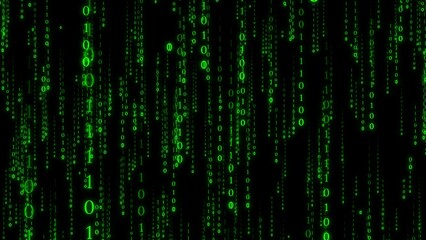 falling neon digital number text matrix style on black background