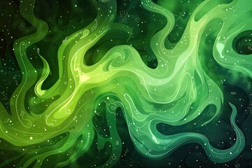 Obraz premium A green and purple swirl of fire with stars and circles
