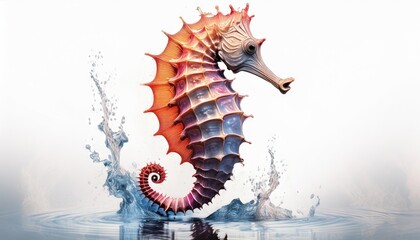 Vibrant Seahorse Emerging from Ocean Splash