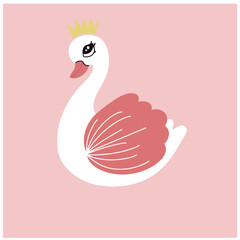 Pretty cute cartoon swan vector illustration