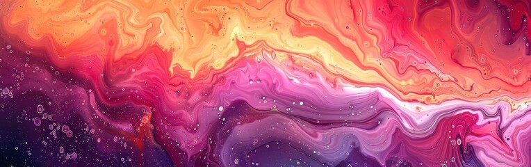 Colorful Fluid Marbled Background: Abstract Oil and Acrylic Paint Illustration in Pink, Purple, and...