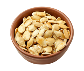 Pumpkin seeds in a bowl isolated on transparent background