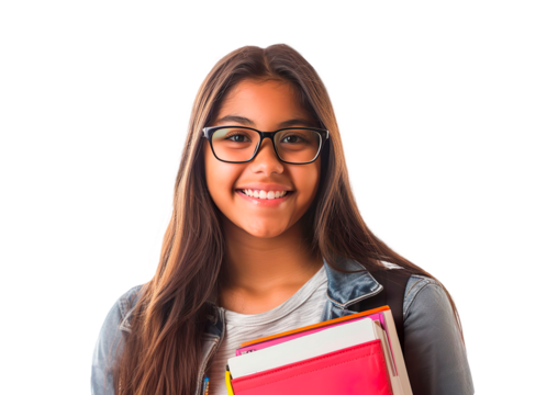 Smiling Latin teenager, student. Transparent format, png format