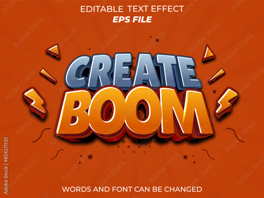 Poster create boom text effect, font editable, typography, 3d text for games. vector template