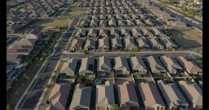 Drone flying above a middle class Arizona suburb neighborhood for 2024 election commercial 04