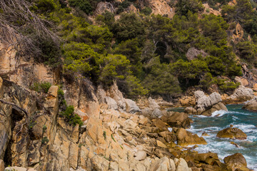View of the sea coast in Lloret de Mar, Costa Brava, Catalonia, Spain.