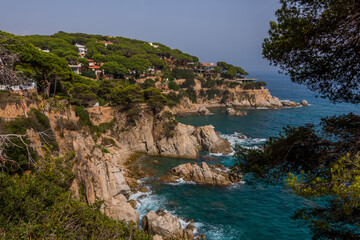 View of the sea coast in Lloret de Mar, Costa Brava, Catalonia, Spain.