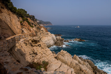 View of the sea coast in Lloret de Mar, Costa Brava, Catalonia, Spain.