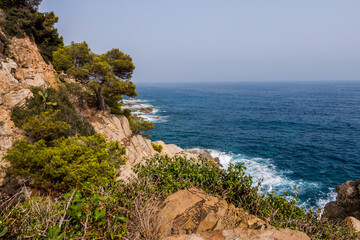 View of the sea coast in Lloret de Mar, Costa Brava, Catalonia, Spain.