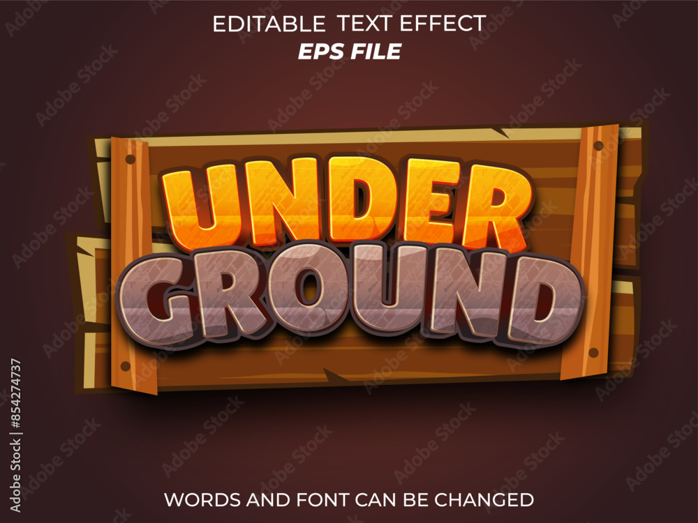 Fototapete under ground text effect, font editable, typography, 3d text for game mining . vector template