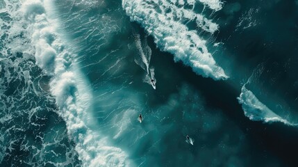 A group of surfers are gliding on an azure wave in the electric blue ocean, surrounded by liquid beauty of the natural landscape AIG50