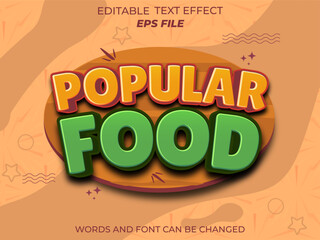 food popular text effect, font editable, typography, 3d text. vector template