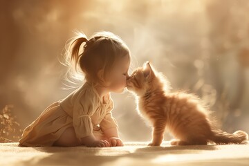 子猫にキスをする女の子