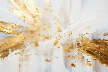Abstract Acrylic Painting on White Background with Gold Brush Strokes Category Graphic Resources