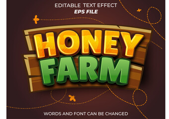 honey farm text effect, font editable, typography, 3d text for games. vector template