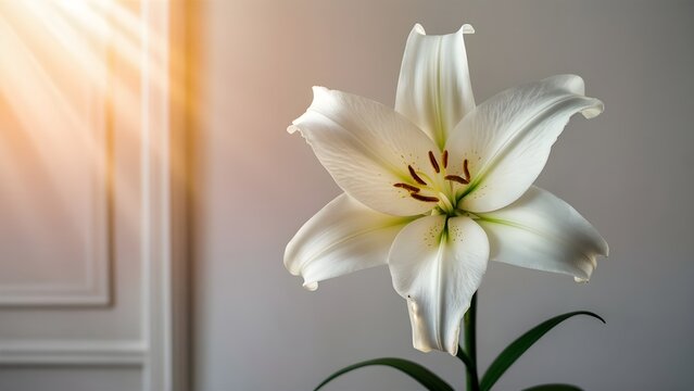 Draw a single white lily in full bloom.
