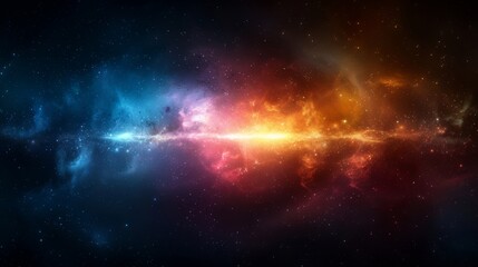 Fototapeta premium Stunning space nebula in vibrant colors of blue, red, and orange, showcasing the beauty of the universe and endless cosmic wonders.