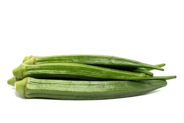 Organic Okra or Lady's Fingers Stack Isolated on White Background with Copy Space