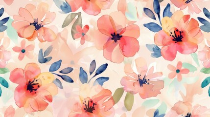Watercolor spring flowers seamless pattern on a beige background for all hand painted prints