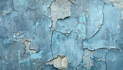 Grunge old weathered cyan wall with cracks texture background wallpaper. Backdrop, light blue, abstract, tattered, artistic street concrete, cement, detailed composition