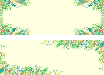 手描きの植物のイラストで装飾した横長のフレーム素材