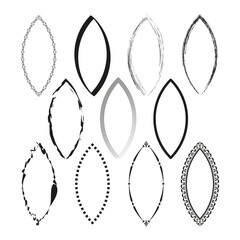 Vector oval frames. Decorative black shapes. Elegant and distressed designs. White background.