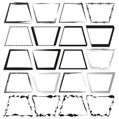 Decorative trapezoid frames. Black and white. Vector borders set. Artistic designs.