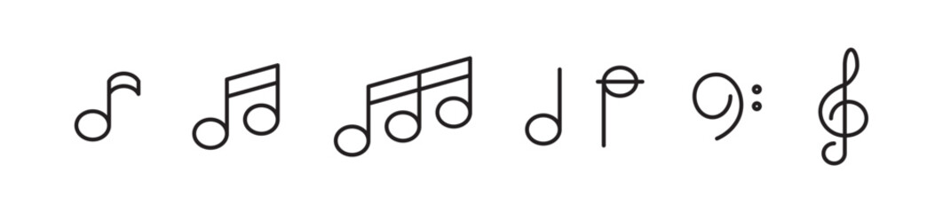 Set of  music notes symbols,  Line icon of Musical notes. Simple musical notes icons vector illustration. Isolated music notes on transparent background. 