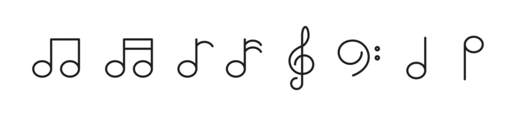 Simple musical notes icons vector illustration . Set of  music notes symbols,  Isolated music notes on transparent background. Line icon of Musical notes.