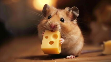 Fototapeta premium Cute hamster eating cheese