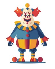 Obraz premium Big sad multicolored full body blue gloves happy birthday party celebration colorful clown. Clown illustration isolated on a white background.