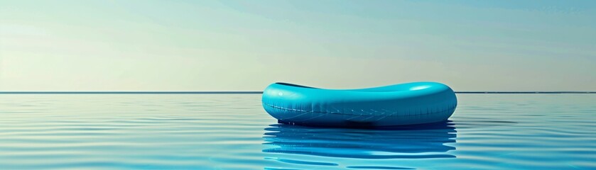Blue Inflatable Ring Floating in Pool.