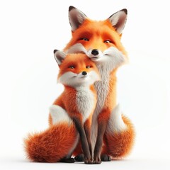 Fox. 3D rendering cute animal isolated over white background.