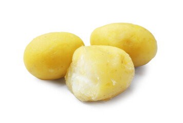 Three young boiled potatoes isolated on white